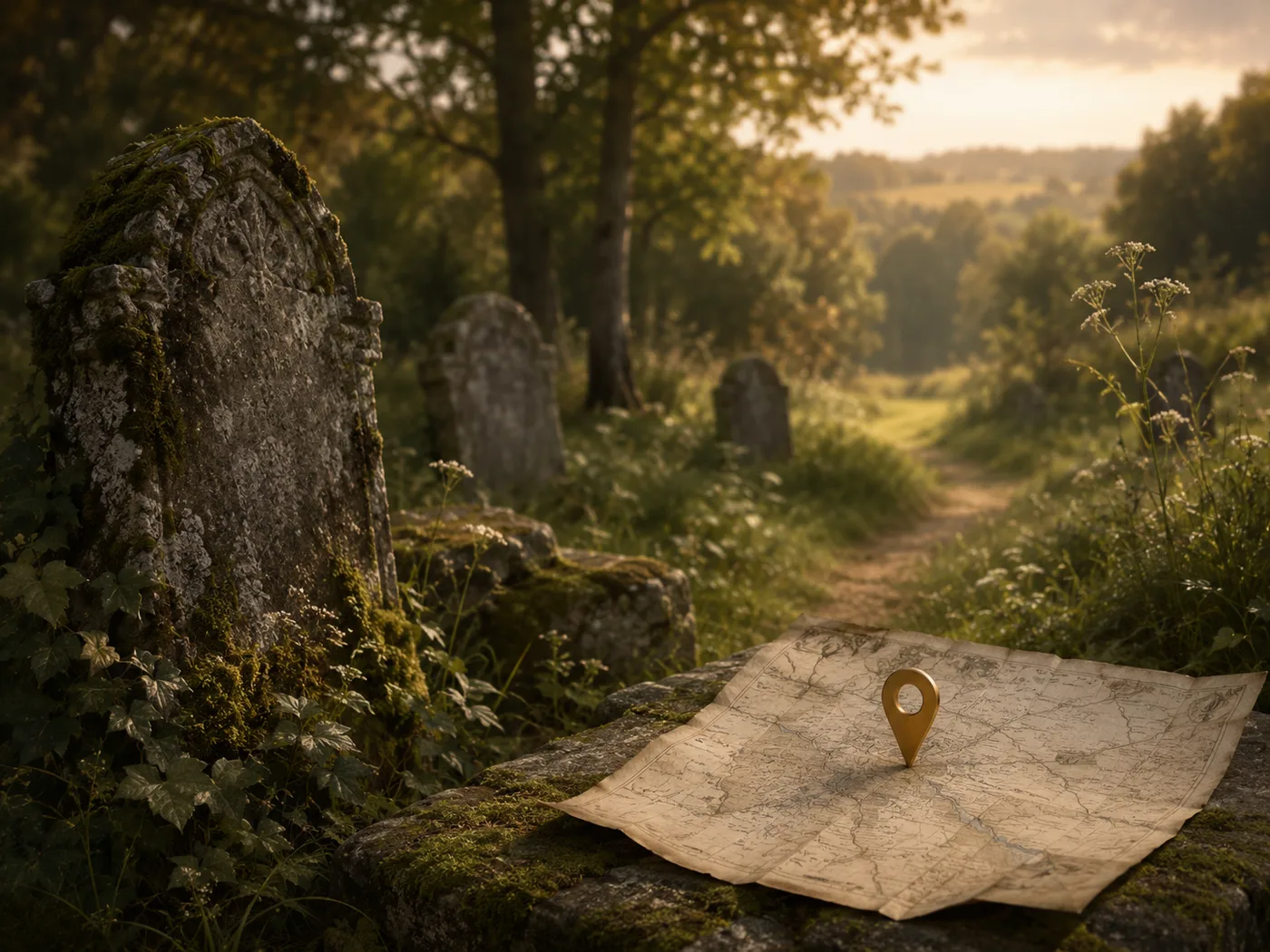 Lokalisierter Friedhof im Wald